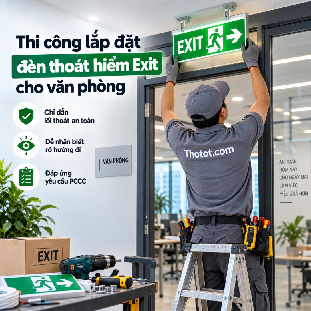 Thi công lắp đặt đèn thoát hiểm Exit cho văn phòng